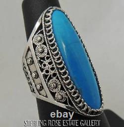 1 5/16 Sterling Silver 0.925 Estate Hand Wrought TURQUOISE color RING size 6.5