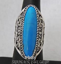 1 5/16 Sterling Silver 0.925 Estate Hand Wrought TURQUOISE color RING size 6.5