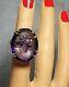 1 Victorian Amethyst Glass Cameo Ring, Large Faceted Cameo In Sterling Ring Sz 7