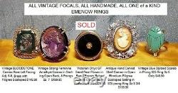 1 Victorian Amethyst Glass Cameo Ring, Large Faceted Cameo in Sterling Ring Sz 7