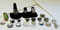 20 Sterling Silver Rings With Gemstone &/or Glass Lot Collection Sizes 6.5-10