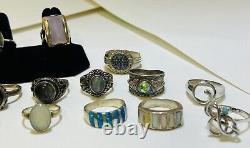 20 Sterling Silver Rings With Gemstone &/or Glass Lot Collection Sizes 6.5-10