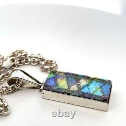 20 Sterling Silver, Rolo Chain with Dichroic Glass Pendant 32.9 Grams