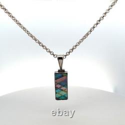 20 Sterling Silver, Rolo Chain with Dichroic Glass Pendant 32.9 Grams