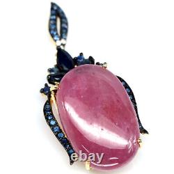20 X 32 MM. Red Heated Ruby & Blue Sapphire Pendant 925 Sterling Silver