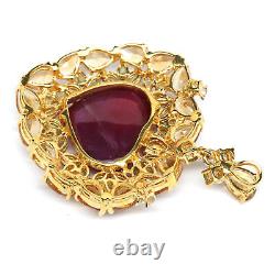 21 X 25 MM. Heart Cabochon Red Heated Ruby, Citrine & Peridot Pendant 925 Silver