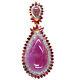 21 X 35 Mm. Pink With Red Heated Ruby & White Zircon Brooch 925 Sterling Silver