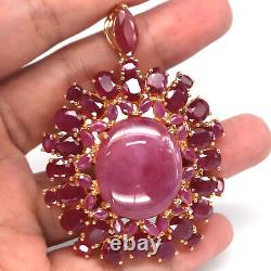 23 X 27 MM. Oval Cabochon Red-Pink Heated Ruby Brooch-Pendant 925 Silver
