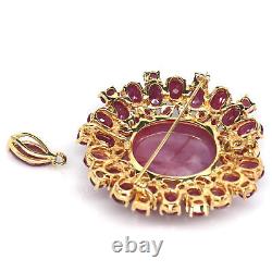 23 X 27 MM. Oval Cabochon Red-Pink Heated Ruby Brooch-Pendant 925 Silver
