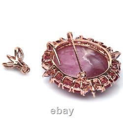 23 X 33 MM. Pink With Red Heated Ruby & Blue Tanzanite Brooch 925 Silver