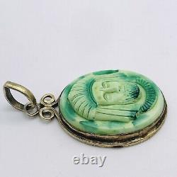 23g 925 STERLING SILVER ANTIQUE EGYPTIAN REVIVAL ART GLASS COLORED PENDANT