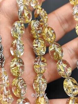 24k gold and 1000 Sterling Silver aircraft glass rosary, islamic rosary, misbaha