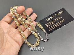 24k gold and 1000 Sterling Silver aircraft glass rosary, islamic rosary, misbaha
