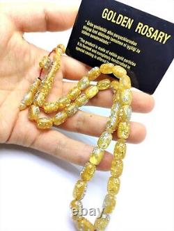 24k gold and 1000 Sterling Silver aircraft glass rosary, islamic rosary, tasbih