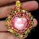 25x26mm. Cloudy Pink Heated Ruby Sapphire Tourmaline Diopside Brooch 925 Silver