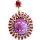 25 X 32 Mm. Pink With Red Heated Ruby & White Zircon Pendant 925 Sterling Silver