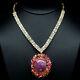 26 X 36 Mm. Pink Ruby-tourmaline Pendant With White Topaz Necklace 925 Silver