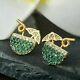 2ct Round Green Emerald Cluster Drink Glass Stud Earrings 14k Yellow Gold Finish