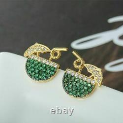2Ct Round Green Emerald Cluster Drink Glass Stud Earrings 14K Yellow Gold Finish