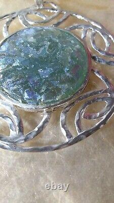 2.5 In Sterling Silver Roman Glass Pendant From Israel