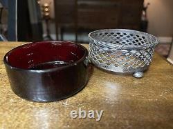 2.75x1.25 Antique Sterling Silver & Ruby Glass Footed Master Salt Cellar