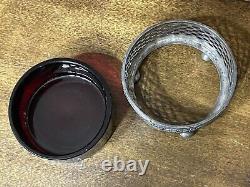 2.75x1.25 Antique Sterling Silver & Ruby Glass Footed Master Salt Cellar