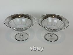 2 Beautiful Antique Sterling Silver Overlay Compote Dishes featuringEtched Glass