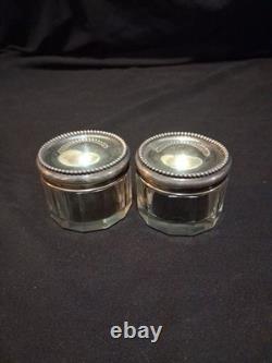 2 Sterling Silver Dresser Vanity Jar Beaded Design Faceted Glass Betty Monogram