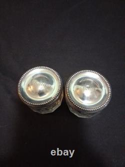 2 Sterling Silver Dresser Vanity Jar Beaded Design Faceted Glass Betty Monogram