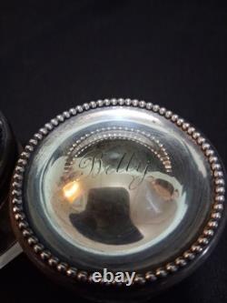 2 Sterling Silver Dresser Vanity Jar Beaded Design Faceted Glass Betty Monogram