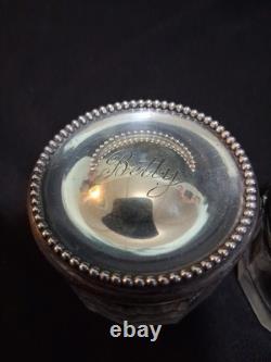 2 Sterling Silver Dresser Vanity Jar Beaded Design Faceted Glass Betty Monogram