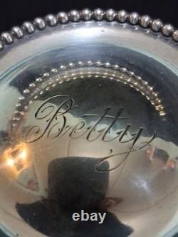 2 Sterling Silver Dresser Vanity Jar Beaded Design Faceted Glass Betty Monogram