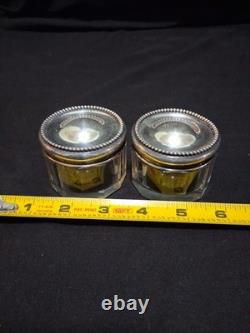 2 Sterling Silver Dresser Vanity Jar Beaded Design Faceted Glass Betty Monogram