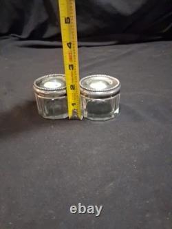 2 Sterling Silver Dresser Vanity Jar Beaded Design Faceted Glass Betty Monogram