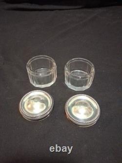 2 Sterling Silver Dresser Vanity Jar Beaded Design Faceted Glass Betty Monogram