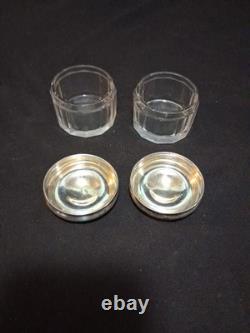 2 Sterling Silver Dresser Vanity Jar Beaded Design Faceted Glass Betty Monogram