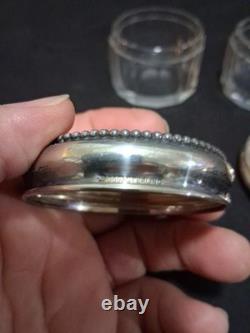 2 Sterling Silver Dresser Vanity Jar Beaded Design Faceted Glass Betty Monogram