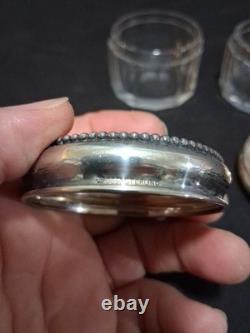 2 Sterling Silver Dresser Vanity Jar Beaded Design Faceted Glass Betty Monogram