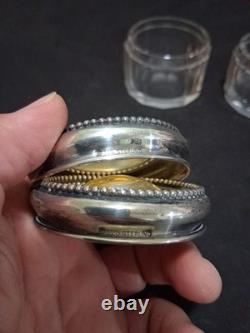 2 Sterling Silver Dresser Vanity Jar Beaded Design Faceted Glass Betty Monogram