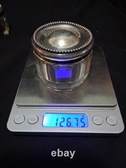 2 Sterling Silver Dresser Vanity Jar Beaded Design Faceted Glass Betty Monogram