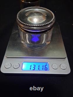 2 Sterling Silver Dresser Vanity Jar Beaded Design Faceted Glass Betty Monogram