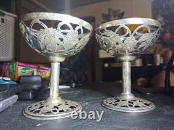 2 Vtg Mexican Filigree Medium Glass Sterling Silver Openwork Grap Pattern 104 G