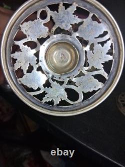 2 Vtg Mexican Filigree Medium Glass Sterling Silver Openwork Grap Pattern 104 G