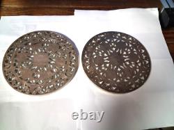 2-WEBSTER Co Sterling Silver and Glass Trivet or Coaster Lilies 6 ART NOUVEAU