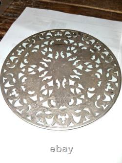 2-WEBSTER Co Sterling Silver and Glass Trivet or Coaster Lilies 6 ART NOUVEAU