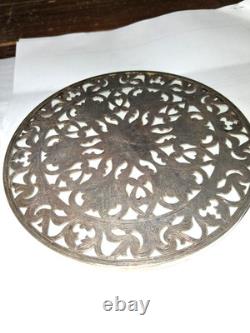 2-WEBSTER Co Sterling Silver and Glass Trivet or Coaster Lilies 6 ART NOUVEAU