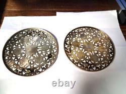 2-WEBSTER Co Sterling Silver and Glass Trivet or Coaster Lilies 6 ART NOUVEAU