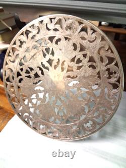 2-WEBSTER Co Sterling Silver and Glass Trivet or Coaster Lilies 6 ART NOUVEAU
