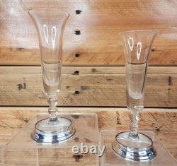 2x Watson Art Deco Glass Trumpet Vase with Sterling Silver Base Mid 20th Century