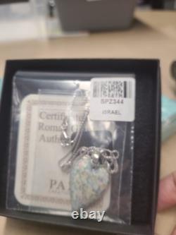 32x22mm Roman Glass Sterling Silver Elongated Heart Pendant With 18 Box Chain